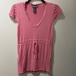 Hillard & Hanson 100% rayon knit lace rose pink blouse top size M